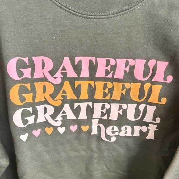 New Grateful Heart‎ Sweatshirt Olive Green Graphic Print Pullover Top Ladies S - Picture 5 of 8
